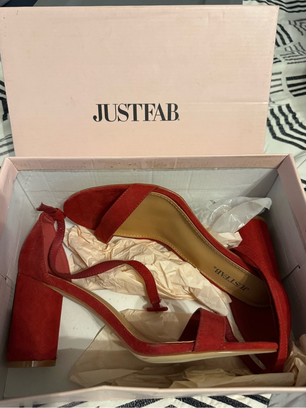 Red Suede Block Heel Sandals with Ankle Tie